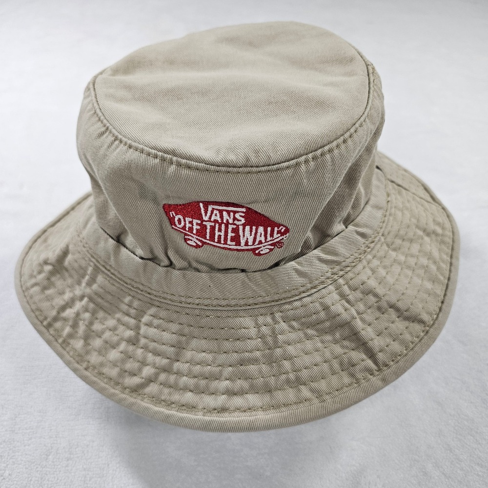 Vans Bucket Hat Mens OSFM Tan Excellent Vintage Made in USA Embroidered Logo